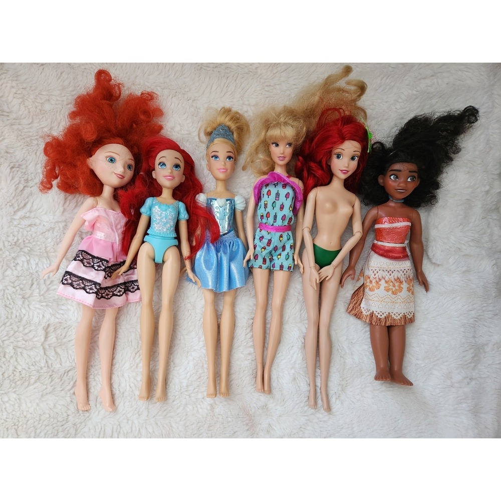 Disney Princess Doll Lot of 6 Moana Ariel Cinderella Merida Belle Hasbro
